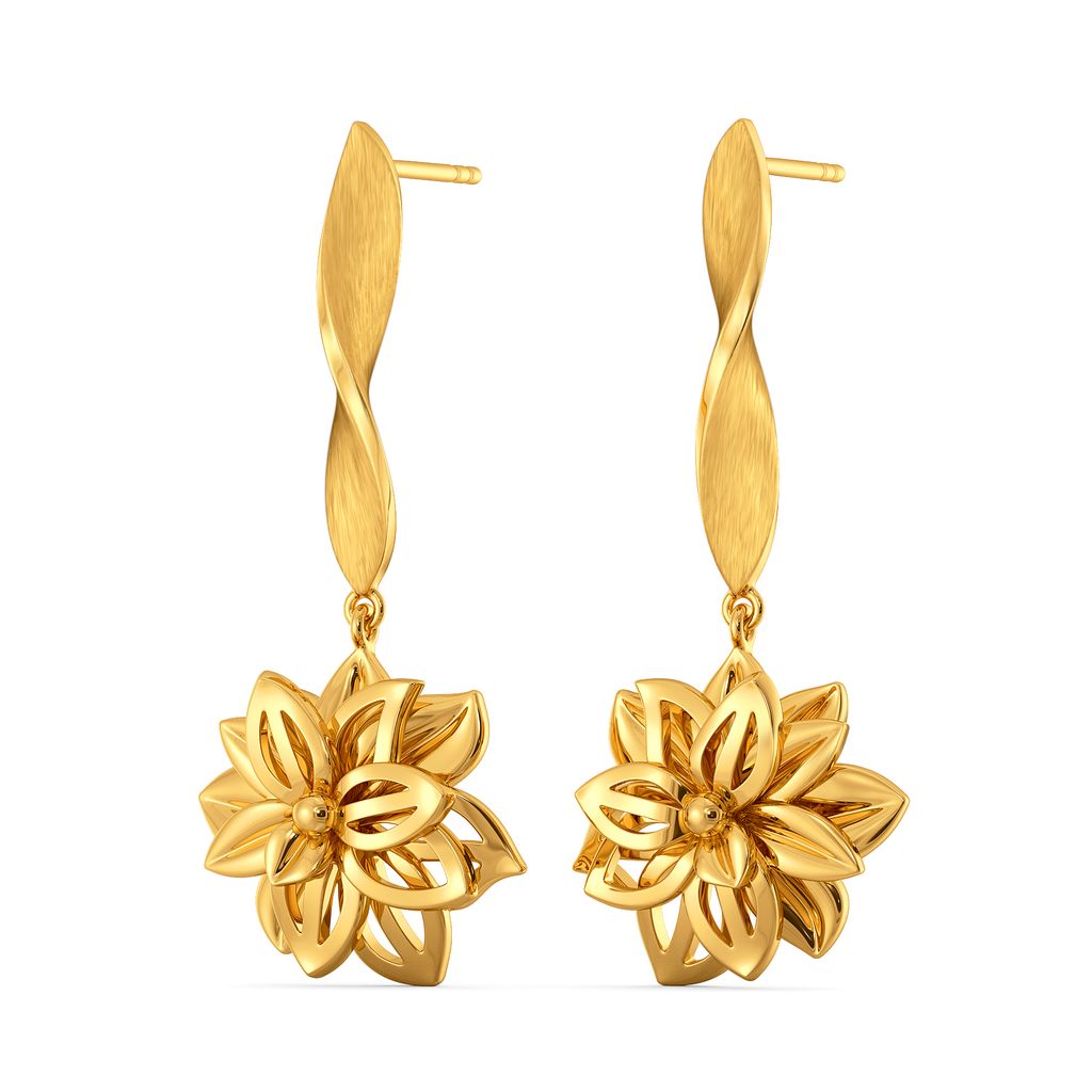 Flower Basket Gold Earrings