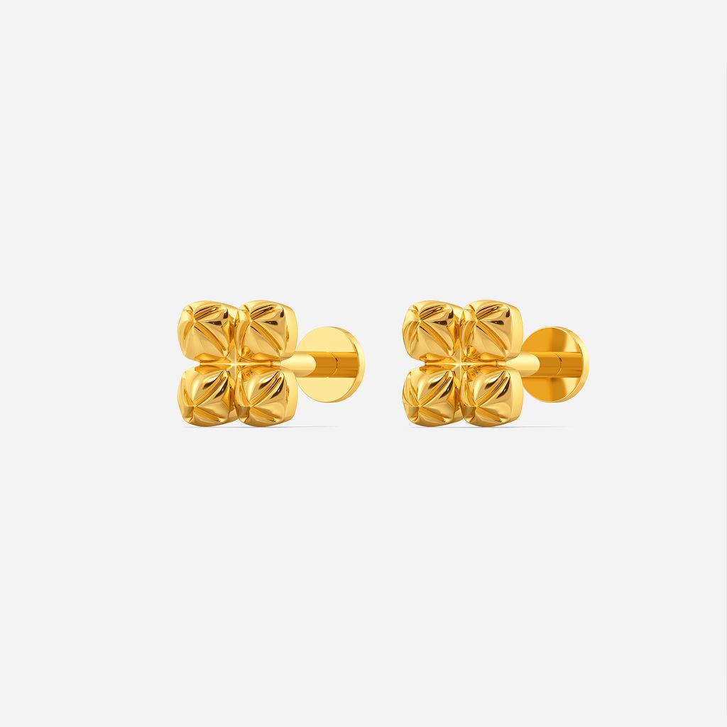 Floral Pyramid Gold Earrings