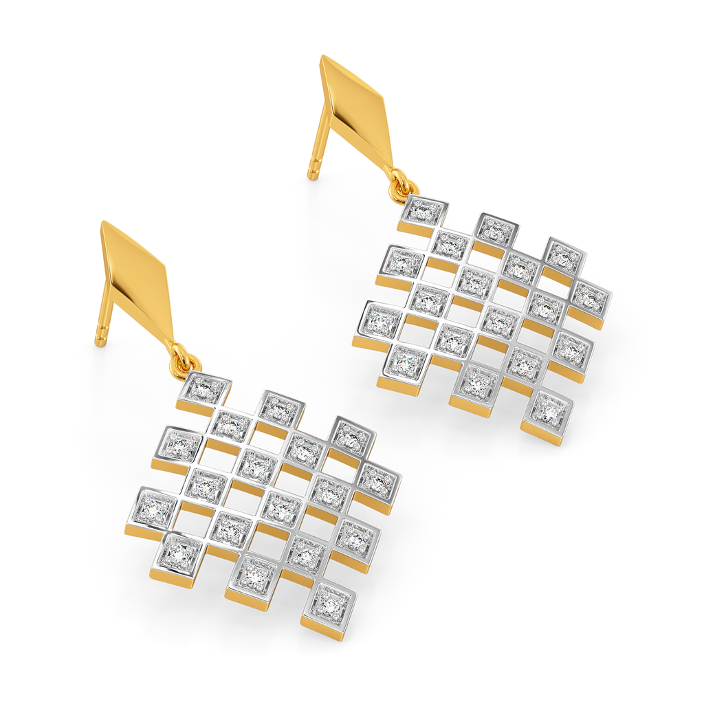 Structured Checks Diamond Earrings