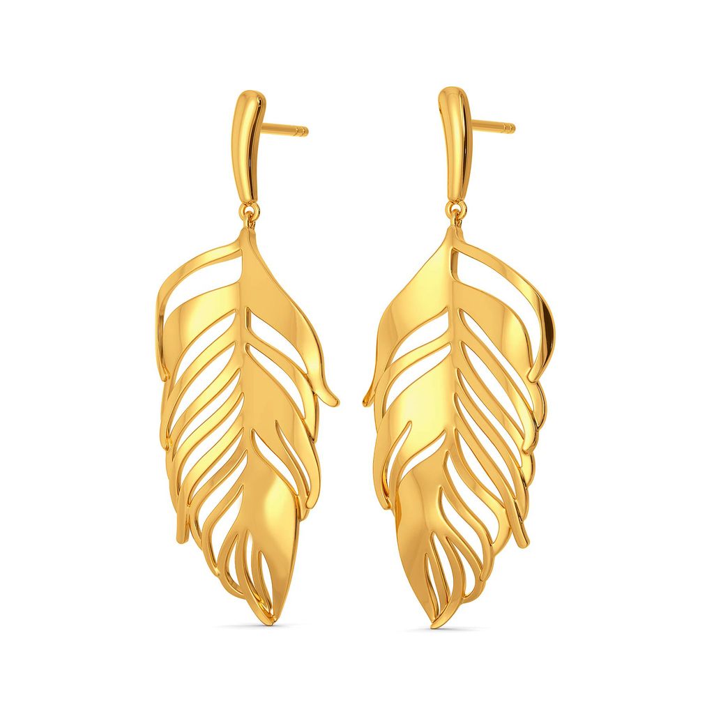 Funky Feathers Gold Earrings