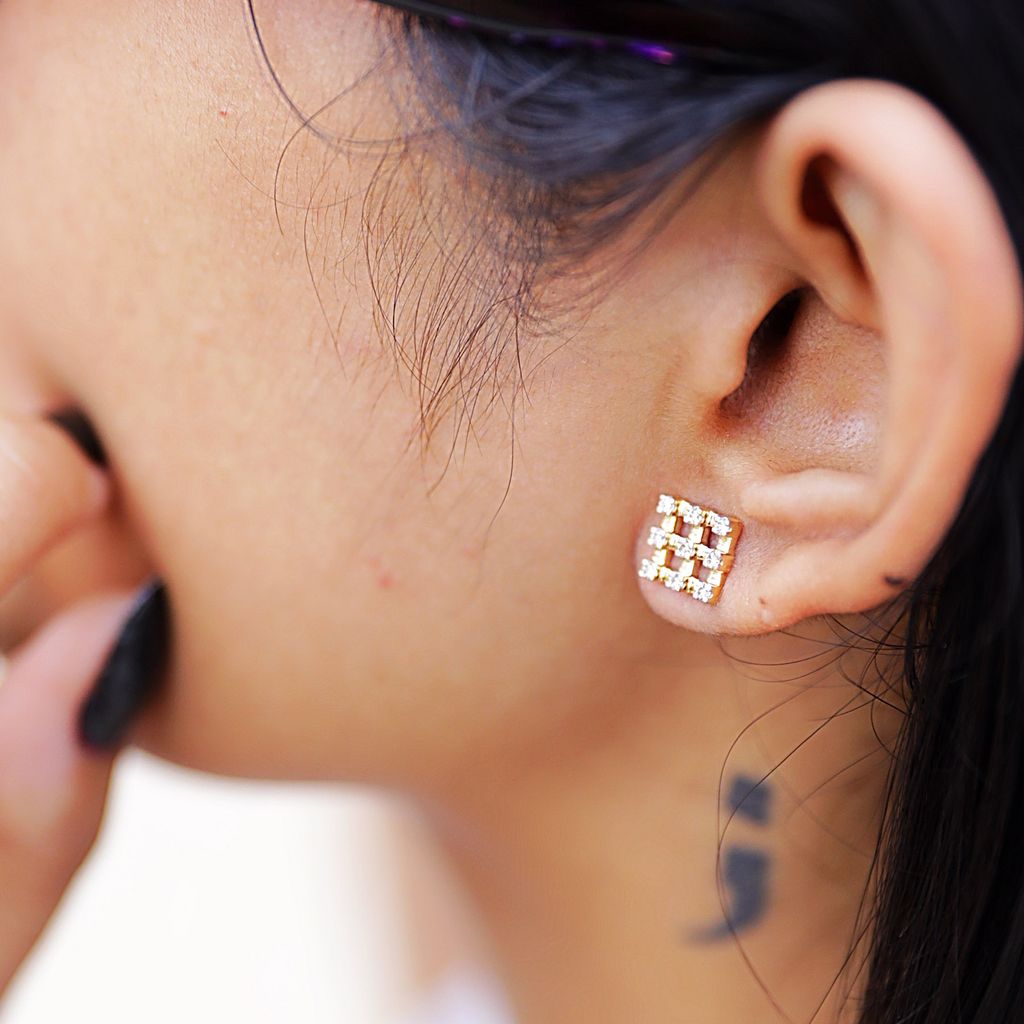 Checkered Bling Diamond Earrings