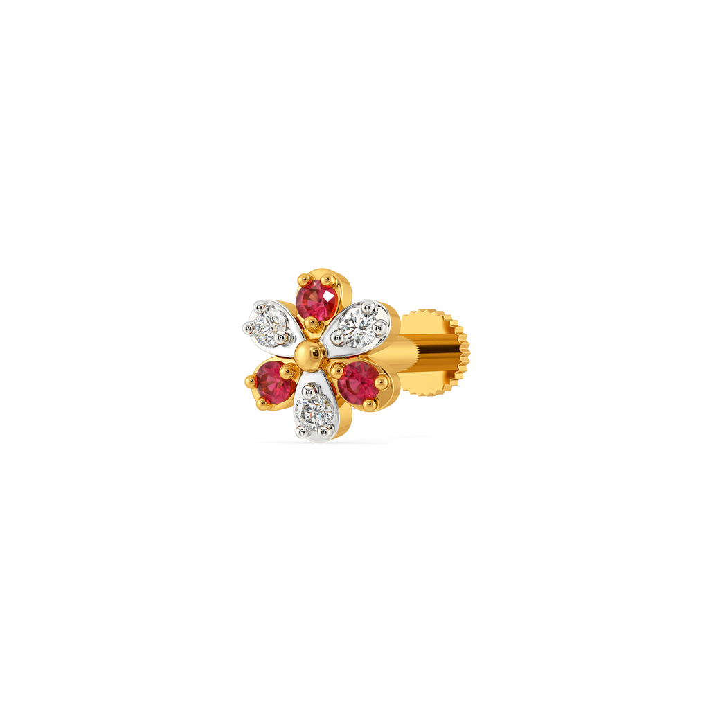 Ruby Blossom Diamond Nose Pins