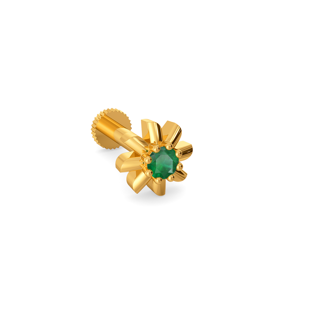 Emerald Petal Gemstone Nose Pins