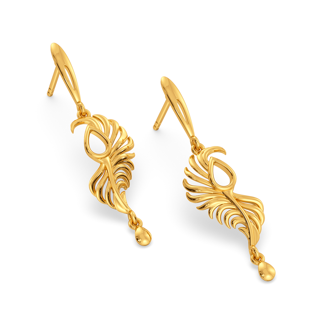 Plume Drop Gold Earrings