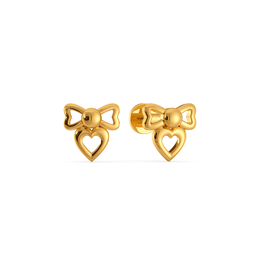 Ribbon Heart Gold Earrings