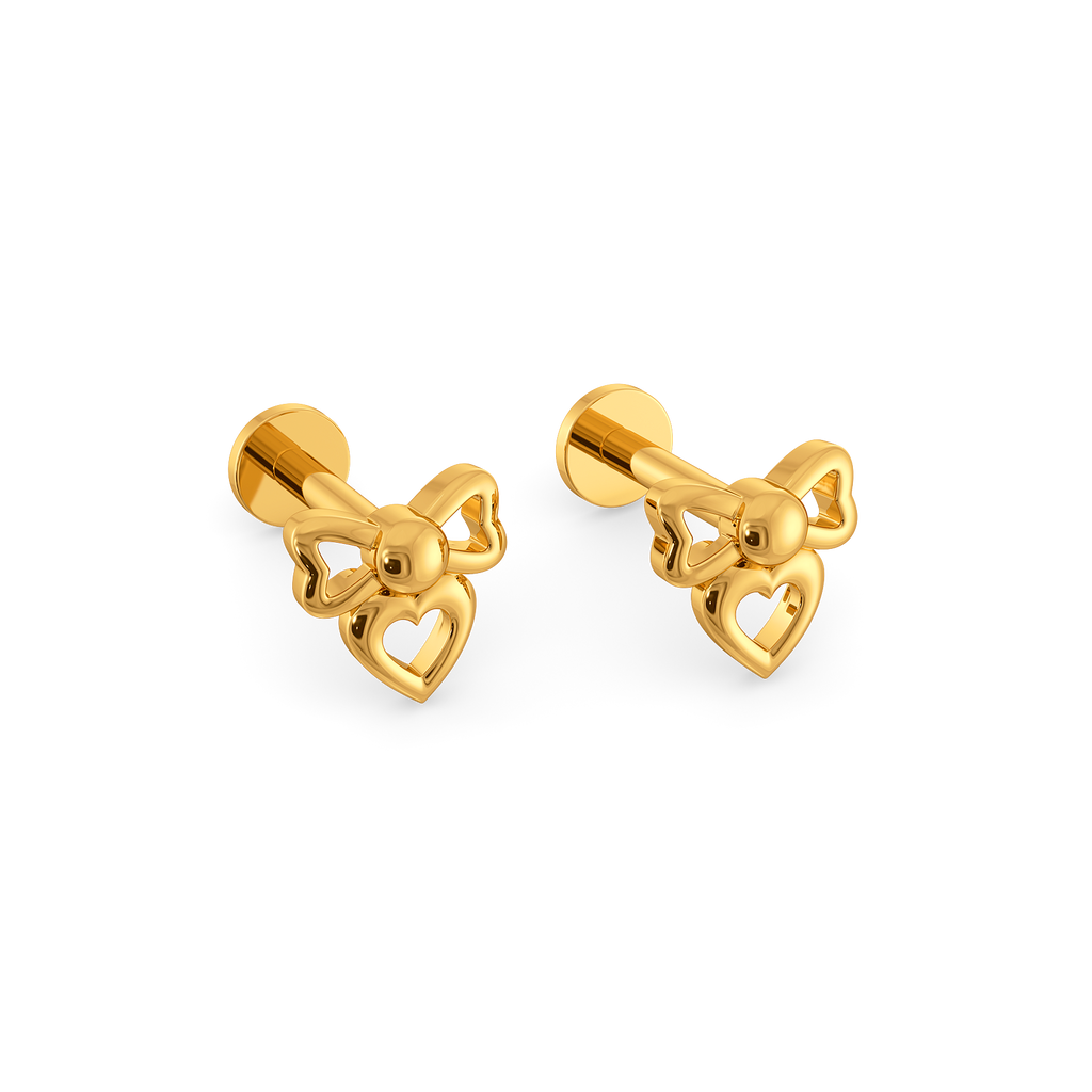 Ribbon Heart Gold Earrings
