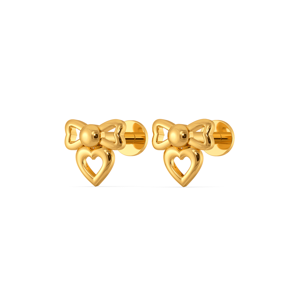 Ribbon Heart Gold Earrings
