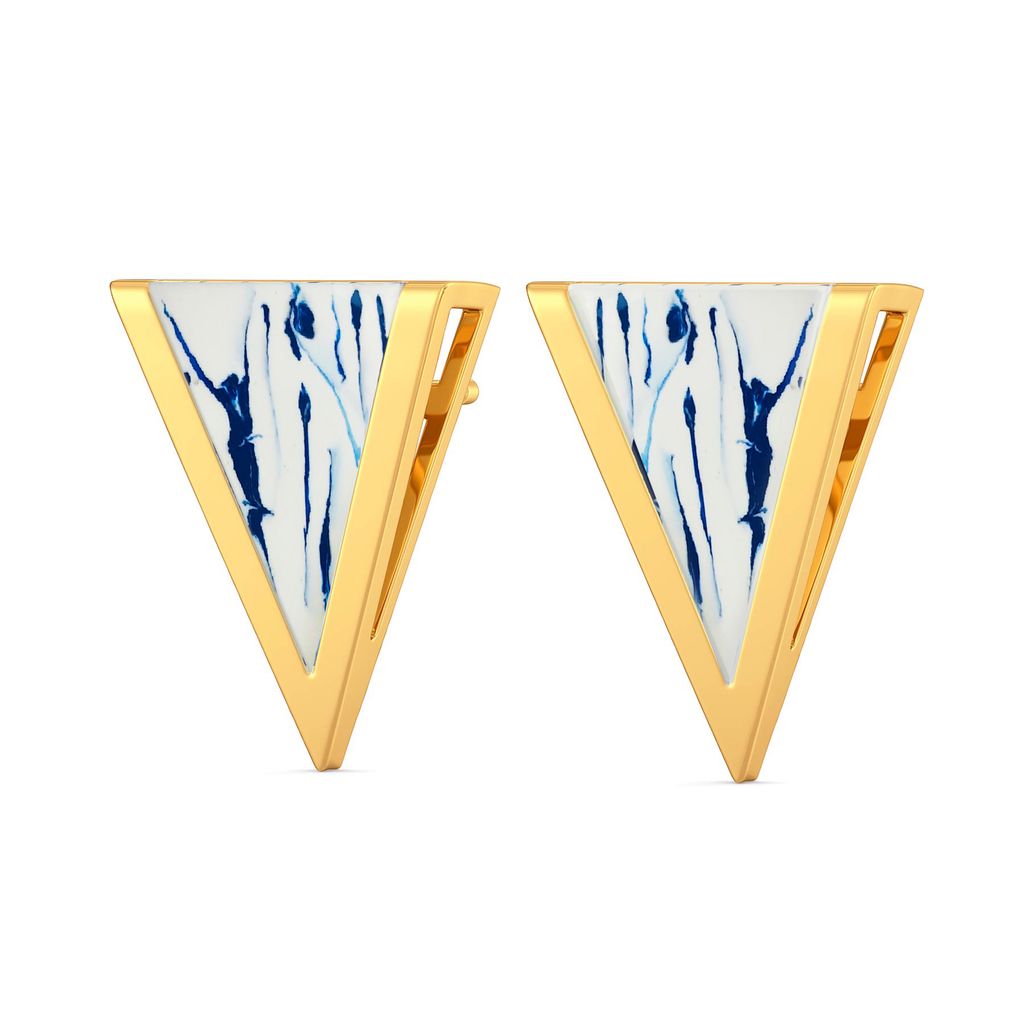Blue Shibori Gold Earrings