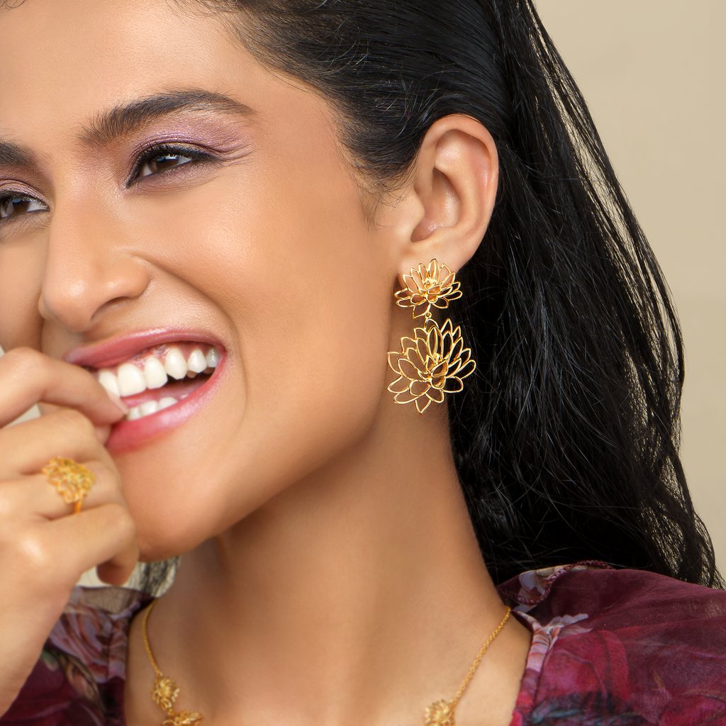 Just Like The Lotus Gold Earrings