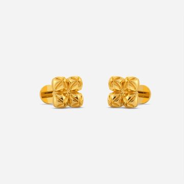 Floral Pyramid Gold Earrings