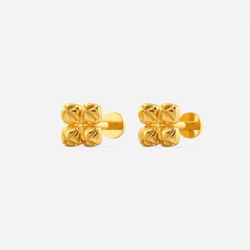 Floral Pyramid Gold Earrings