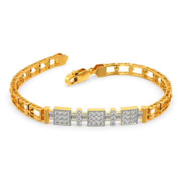 Round Mens Diamond Link Bracelet in 14k Gold
