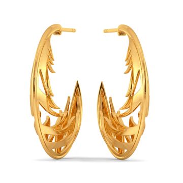Feathery Wave Gold Earrings