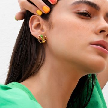Green Sheen Gold Earrings