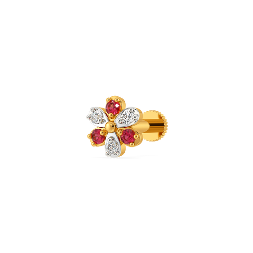 Ruby Blossom Diamond Nose Pins